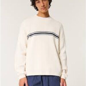 Hollister Co Cream Boxy fit Sweater with Stripe Detail L